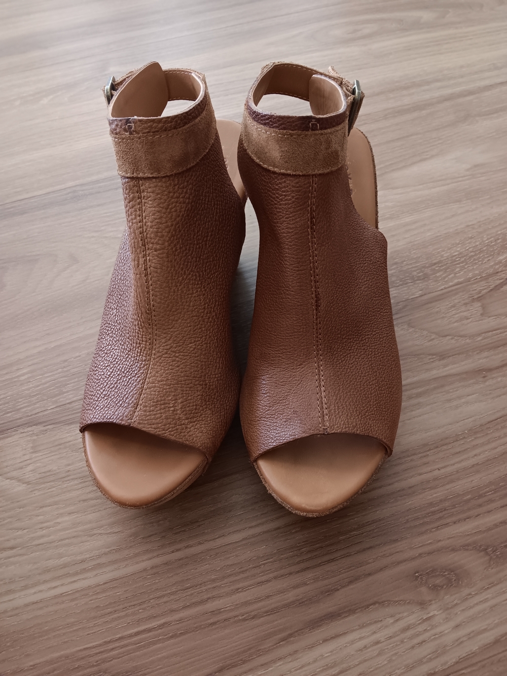 Kork-Ease Leather Brown Open-Toe Ankle-Heel Sandals